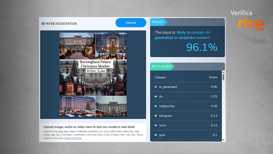 Resultado de la herramienta Hive al detectar el uso de IA en las imágenes