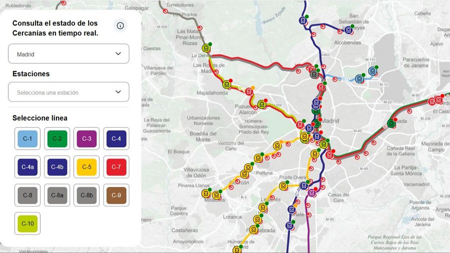 Renfe habilita una web para ver en tiempo real la ubicación exacta de los trenes de Cercanías y si van con retraso o no