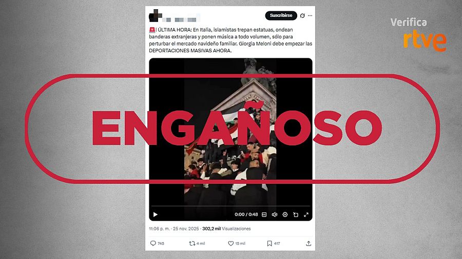 Mensaje que difunde un vídeo de hace un año en la Plaza del Duomo como si fuera actual