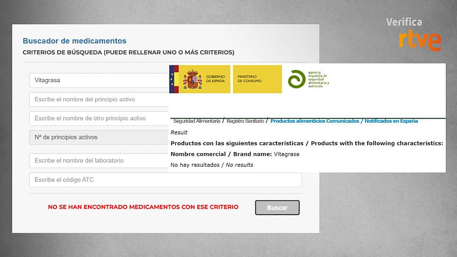 Resultados que ofrecen los buscadores de AEMPS y AESAN sobre este producto