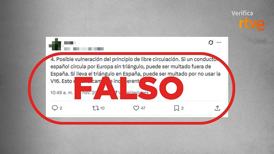 Mensaje que difunde la falsa idea de que nos multan por no llevar triángulos