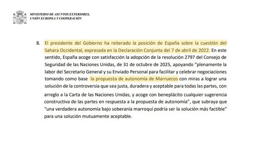Detalle de la declaración firmada entre España y Marruecos