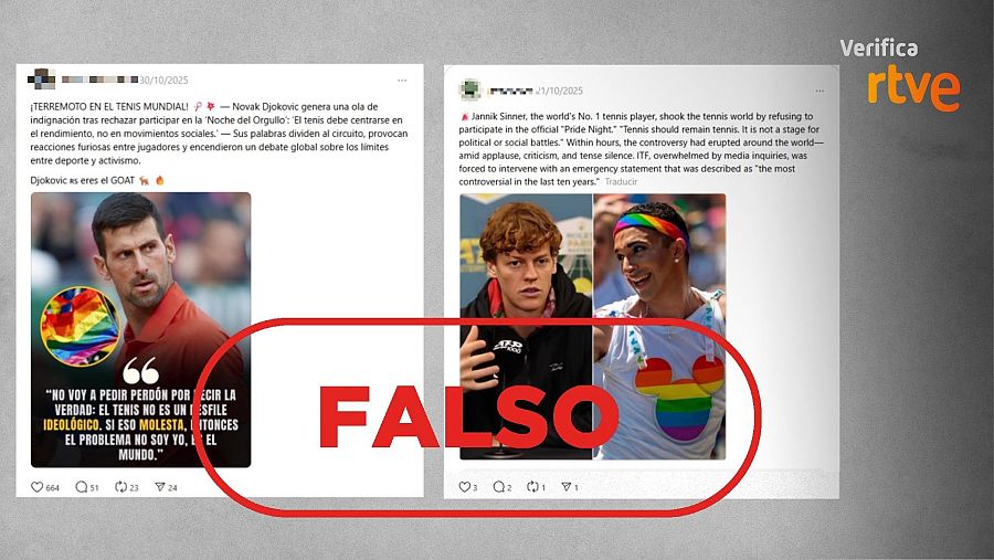 Captura del mensaje falso sobre Djokovic difundido en Threads