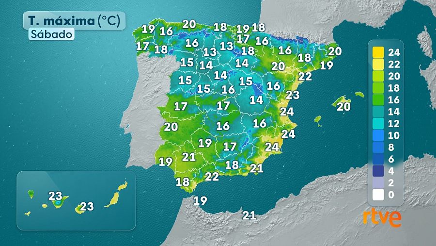 Temperaturas máximas para el sábado, 6 de diciembre