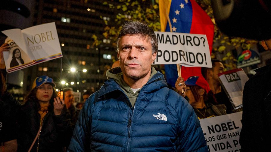 El líder opositor venezolano Leopoldo López, durante la Marcha por la Paz y la Libertad de venezolanos celebrada en Madrid.