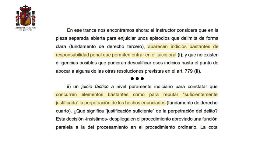 Parte destacada del auto del Tribunal Supremo