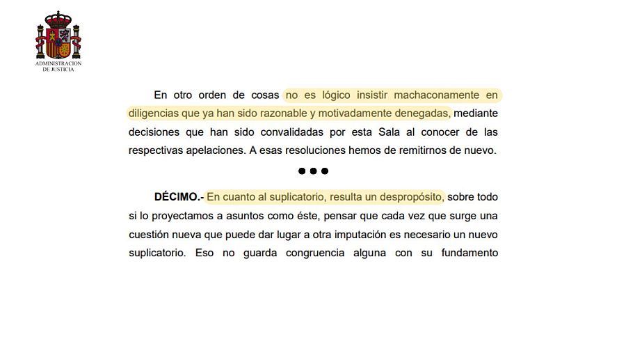 Parte destacada del auto del Tribunal Supremo