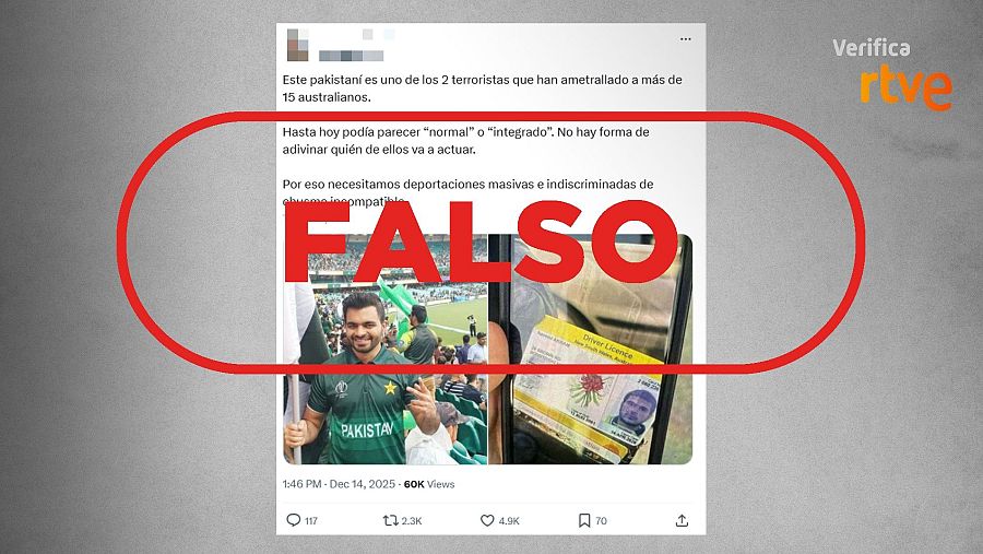 Mensaje que identifica falsamente a este hombre como uno de los terroristas de Sídney