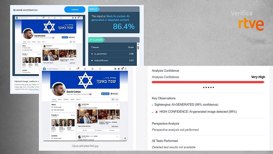 Resultados de las herramientas de IA sobre este perfil de Facebook