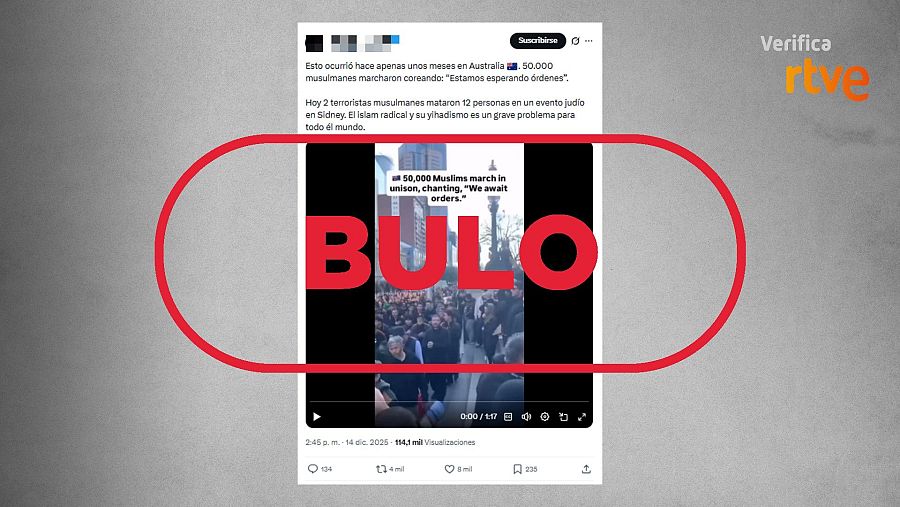 Publicación que difunde el bulo de los cánticos en esta manifestación de musulmanes