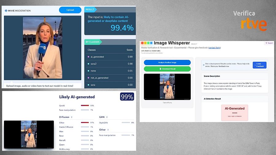 Captura de herramientas que demuestran que el vídeo está generado con IA