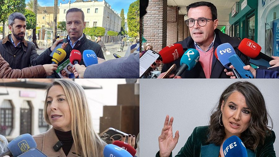 Fotomontaje de los candidatos a la Junta de Extremadura en diferentes actos electorales
