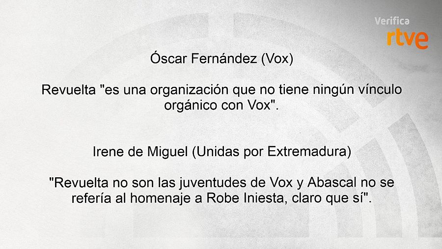 Candidatos sobre la vinculación a Vox de la organización Revuelta