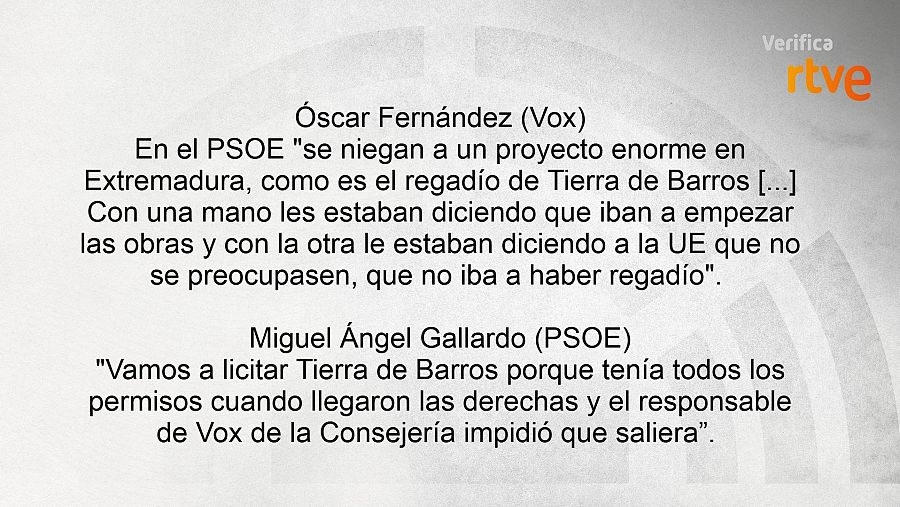 Cartela sobre las frases del debate de los candidatos sobre el regadío de Tierra de Barros