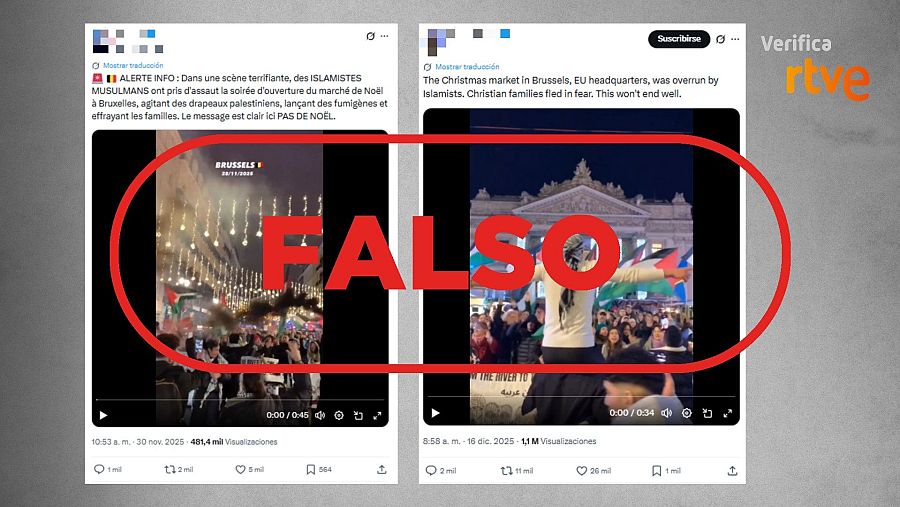 Mensajes que difunden la falsa idea de que estos vídeos son manifestaciones contra la Navidad en Bruselas