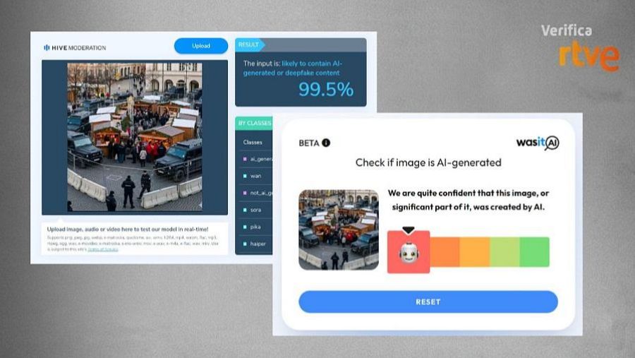 Herramientas de detección que muestran que esta imagen está hecha con IA.