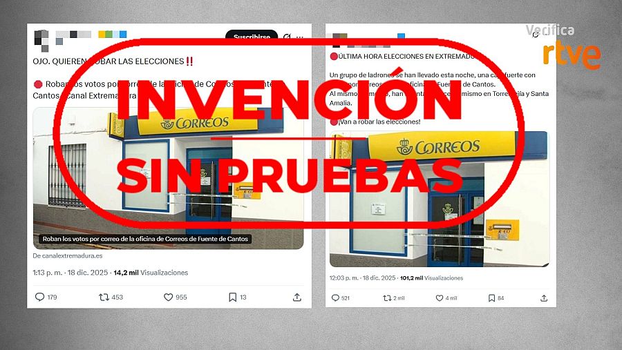 Mensajes que alertan sin pruebas de fraude electoral por el robo en Fuente de Cantos