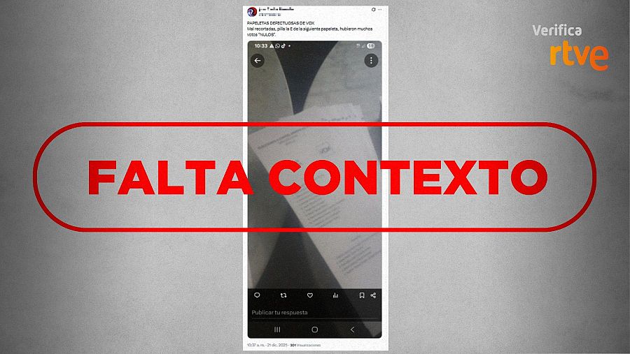 Mensaje que difunde este 21D unas papeletas de Vox sin indicar que son de otros comicios