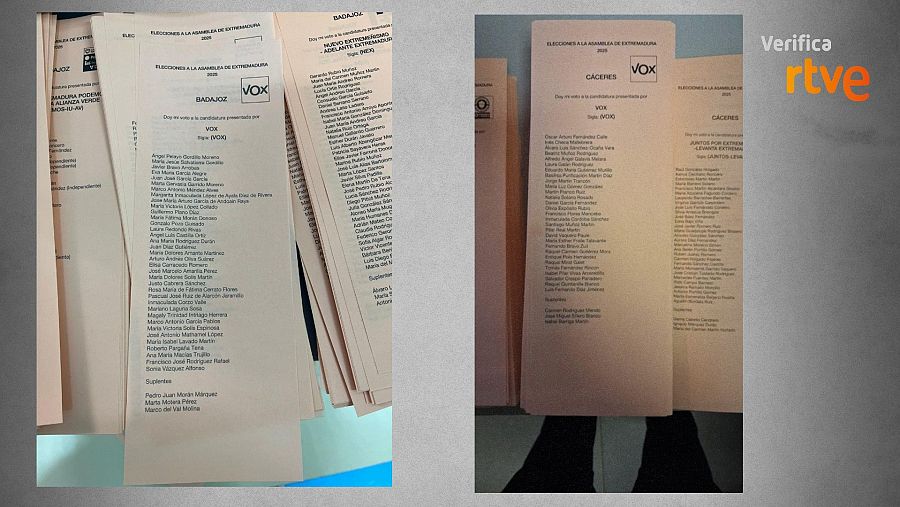 Papeletas de Vox para las elecciones de Extremadura del 21 de diciembre de 2025