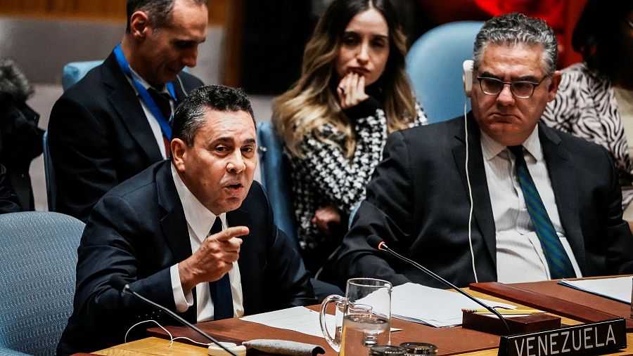 Samuel Reinaldo Moncada Acosta, representante permanente de Venezuela ante las Naciones Unidas, durante su intervención en el Consejo de Seguridad de este martes 23 de diciembre en la sede de la ONU.