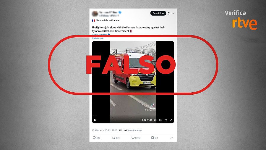 Mensaje que difunde un vídeo falso y afirma que son bomberos que se unen a las protestas de los ganaderos.