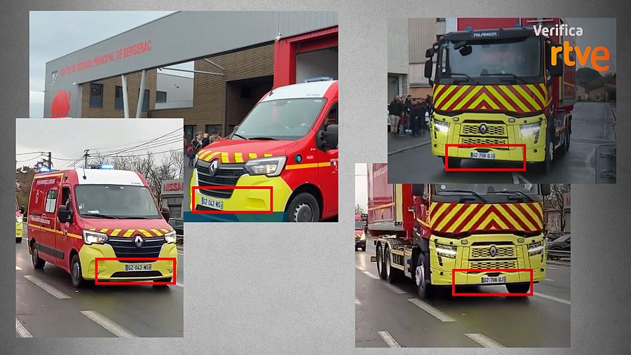 Coincidencias entre el vídeo de redes y el de una celebración de los bomberos de Bergerac (Francia)