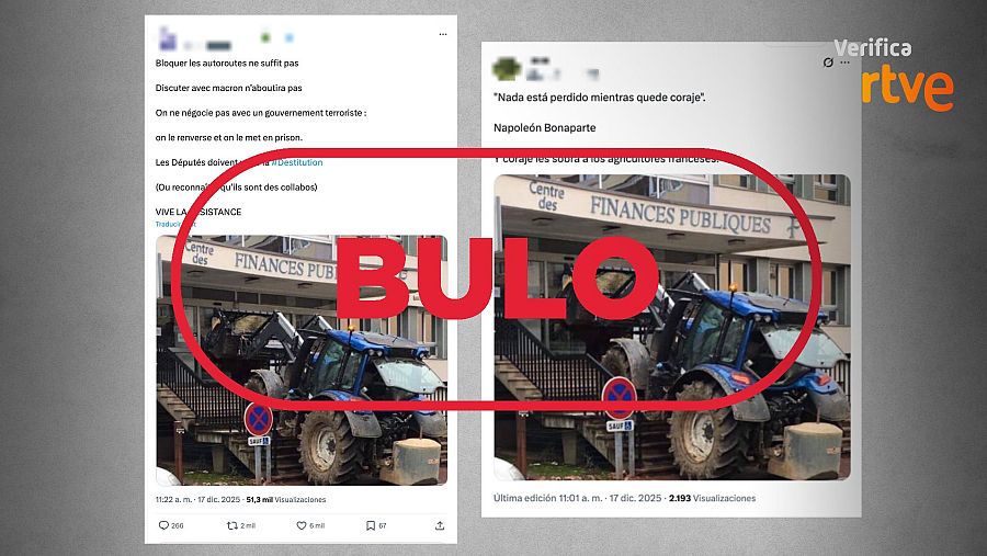 Mensajes que difunden la imagen de un tractor del 2018 como si fuera actual.