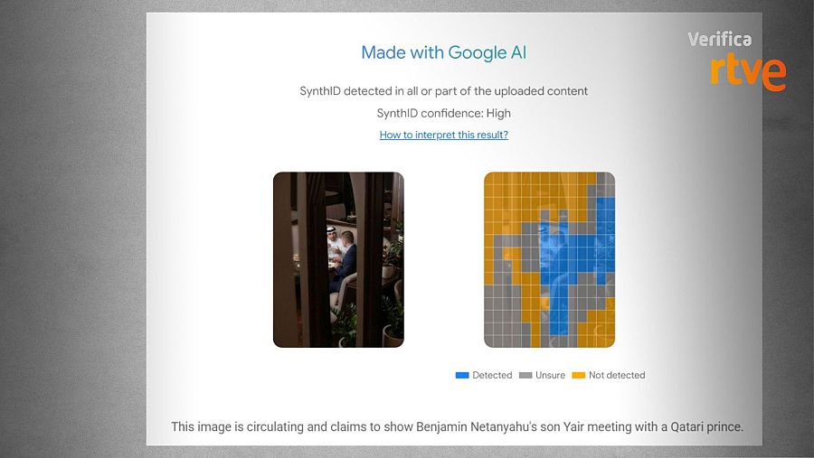 Análisis de la foto falsa con Google SynthID realizado por Eurovision News Spotlight