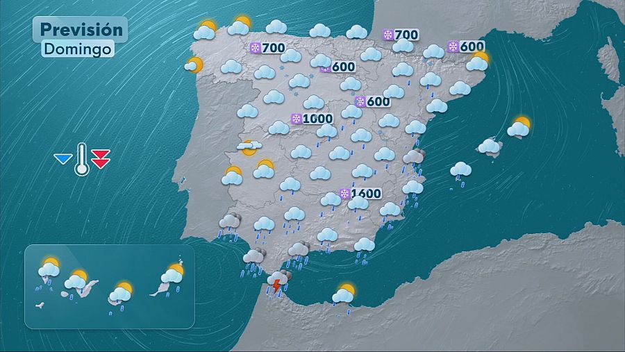 Precipitaciones que podrían caer en forma de nieve en buena parte de España el domingo