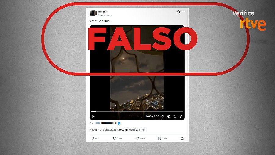 Mensaje que difunde un vídeo con imágenes antiguas como si correspodiera al ataque de EEUU contra Venezuela
