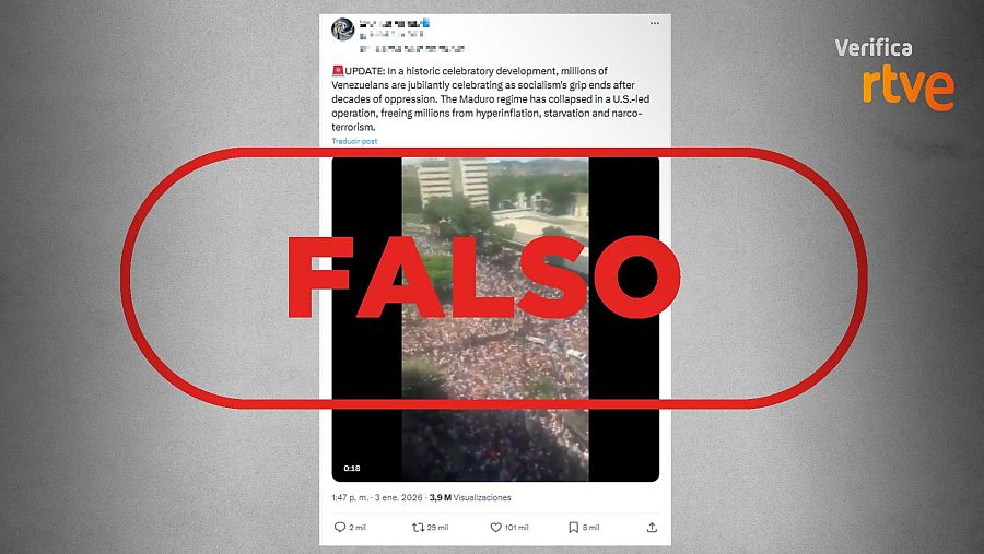 Mensaje que difunde un vídeo descontextualizado de manifestaciones en Caracas