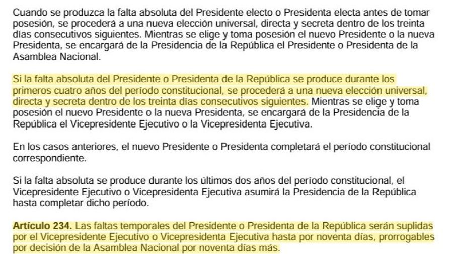 Captura artículos 233 y 234 de la Constitución de la República Bolivariana Venezuela