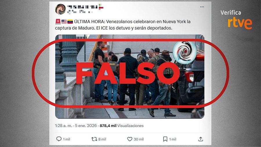 Mensaje que difunde la falsa idea de que la foto muestra una deportación actual
