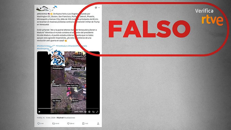 Mensaje que difunde la falsa idea de que los vídeos muestran manifestaciones pidiendo la libertad de Maduro