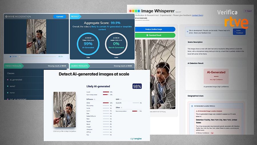 Resultado que ofrecen tres herramientas de detección de IA