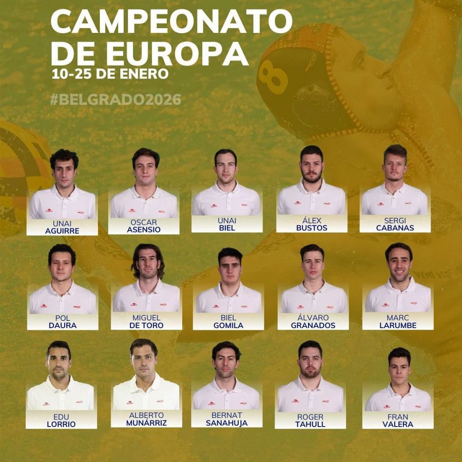 La selección española masculina del Europeo de waterpolo de Belgrado 2026