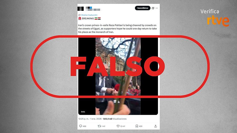 Publicación que difunde un vídeo del hijo del sah de 2023 como si fuera actual