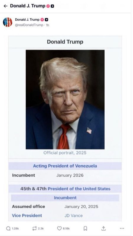 Donald Trump se autoproclama presidente de Venezuela con una imagen falsa