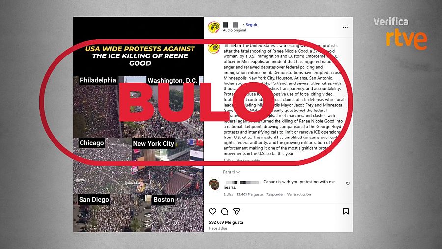 Mensaje que difunde el bulo de que el vídeo muestra protestas contra el tiroteo de Mineápolis