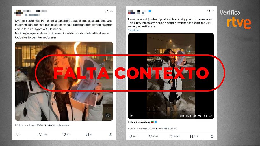 Mensajes que difunden la imagen de la joven iraní sin aclarar que es en Canadá, no en Irán