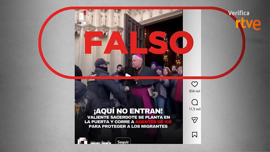 Imagen del video generado con inteligencia artificial de un sacerdote enfrentándose a agentes del ICE