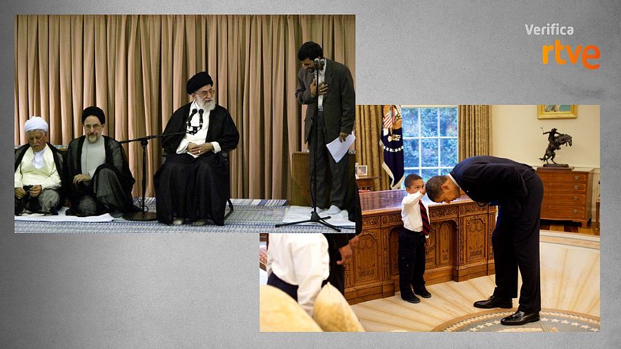Las imágenes reales de Ali Jamenei y Barack Obama.