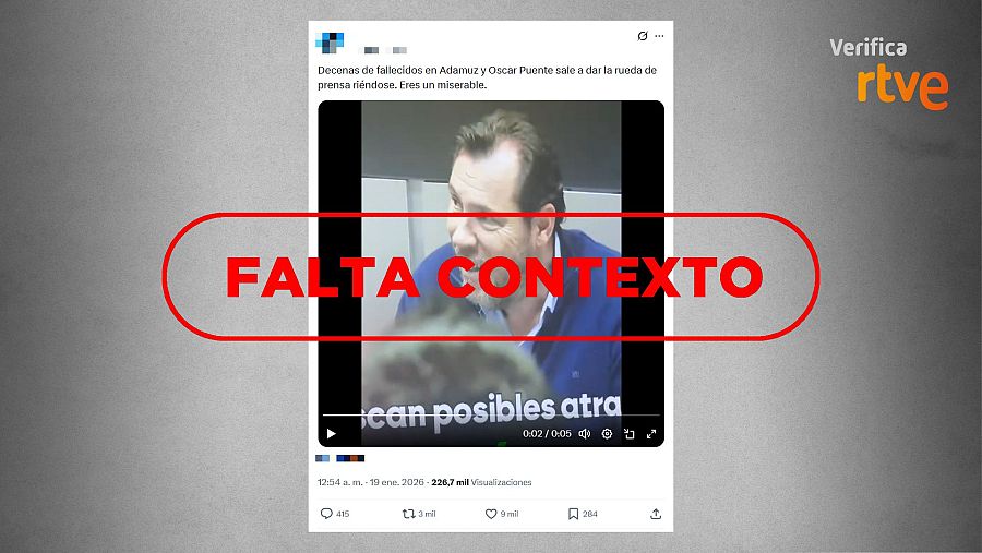 Mensaje de X que difunde el vídeo descontextualizado de la comparecencia del ministro Óscar Puente el 19 de enero