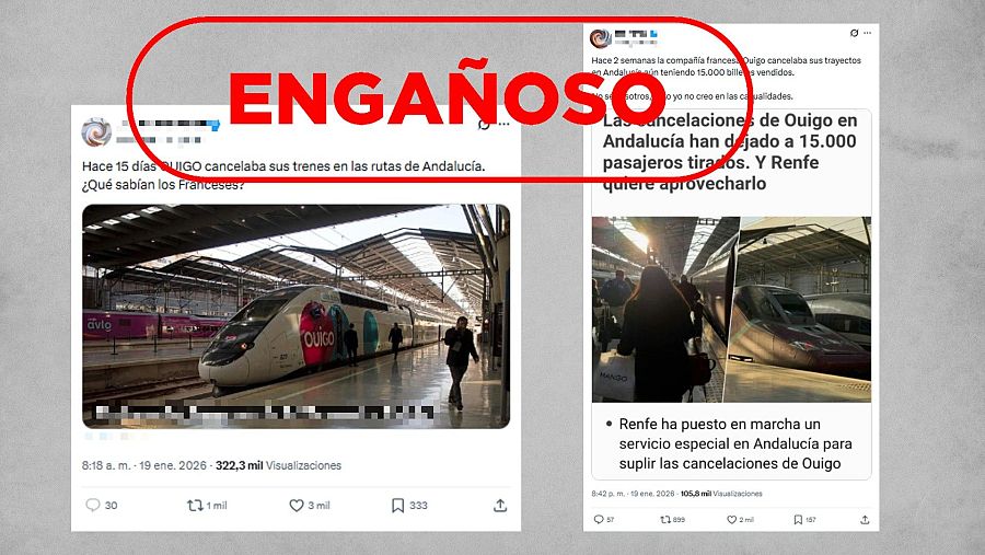 Mensajes que desinforman sobre las cancelaciones de Ouigo
