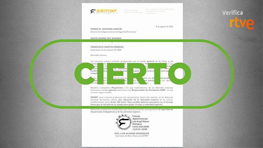 Carta de SEMAF sobre la reducción de la velocidad en varias líneas de alta velocidad