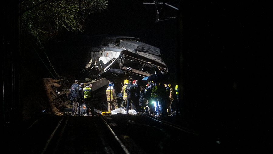 Το τρένο που ενεπλάκη στο ατύχημα, στις 20 Ιανουαρίου 2026, στη Χελίδα, Βαρκελώνη, Καταλονία (Ισπανία).