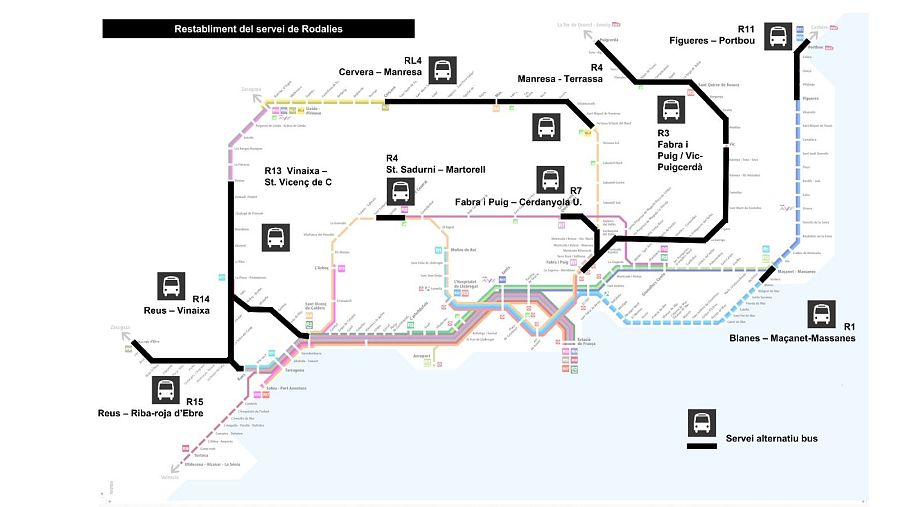 Mapa del servei de Rodalies i Regionals a partir del 26 de gener