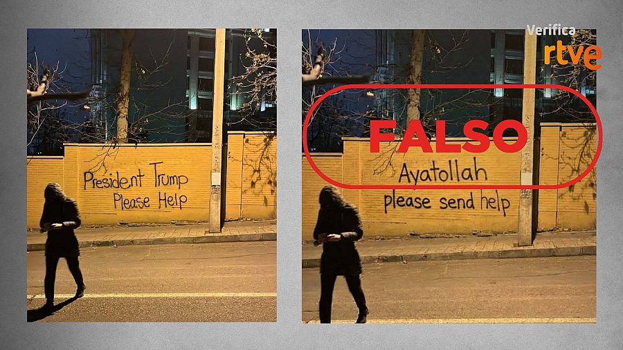 Comparativa entre la imagen difundida previamente en redes que menciona a Trump y la foto editada