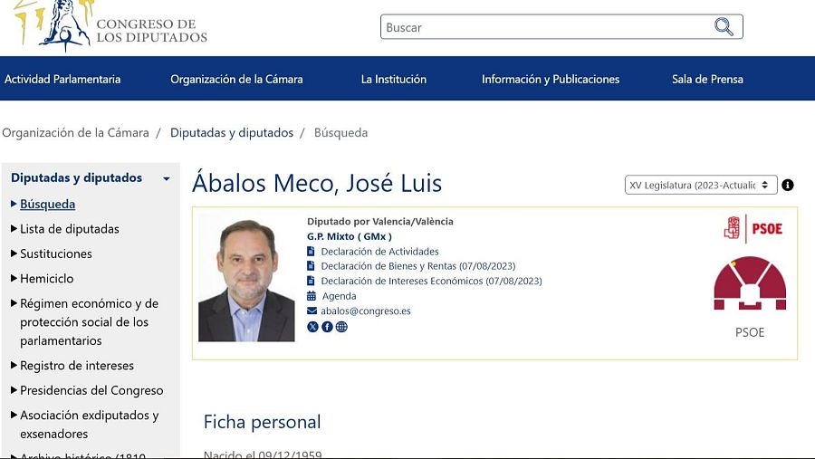 Ábalos renuncia a su acta de diputado por Valencia dos meses después de entrar en prisión provisional