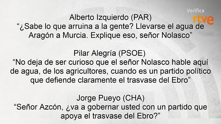 Izquierdo (PAR), Alegría (PSOE) y Pueyo (CHA) sobre la posición de Vox en el trasvase del Ebro